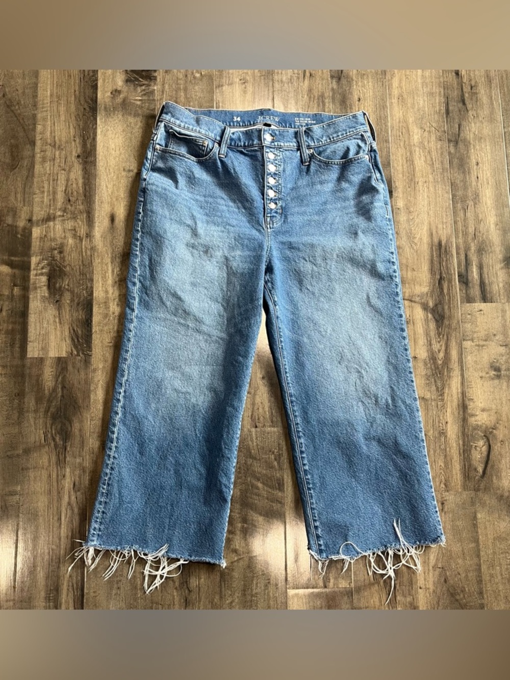 J Crew '96 Slim High Rise Wide Leg Jean Women's Size 34 Raw Hem Button Fly